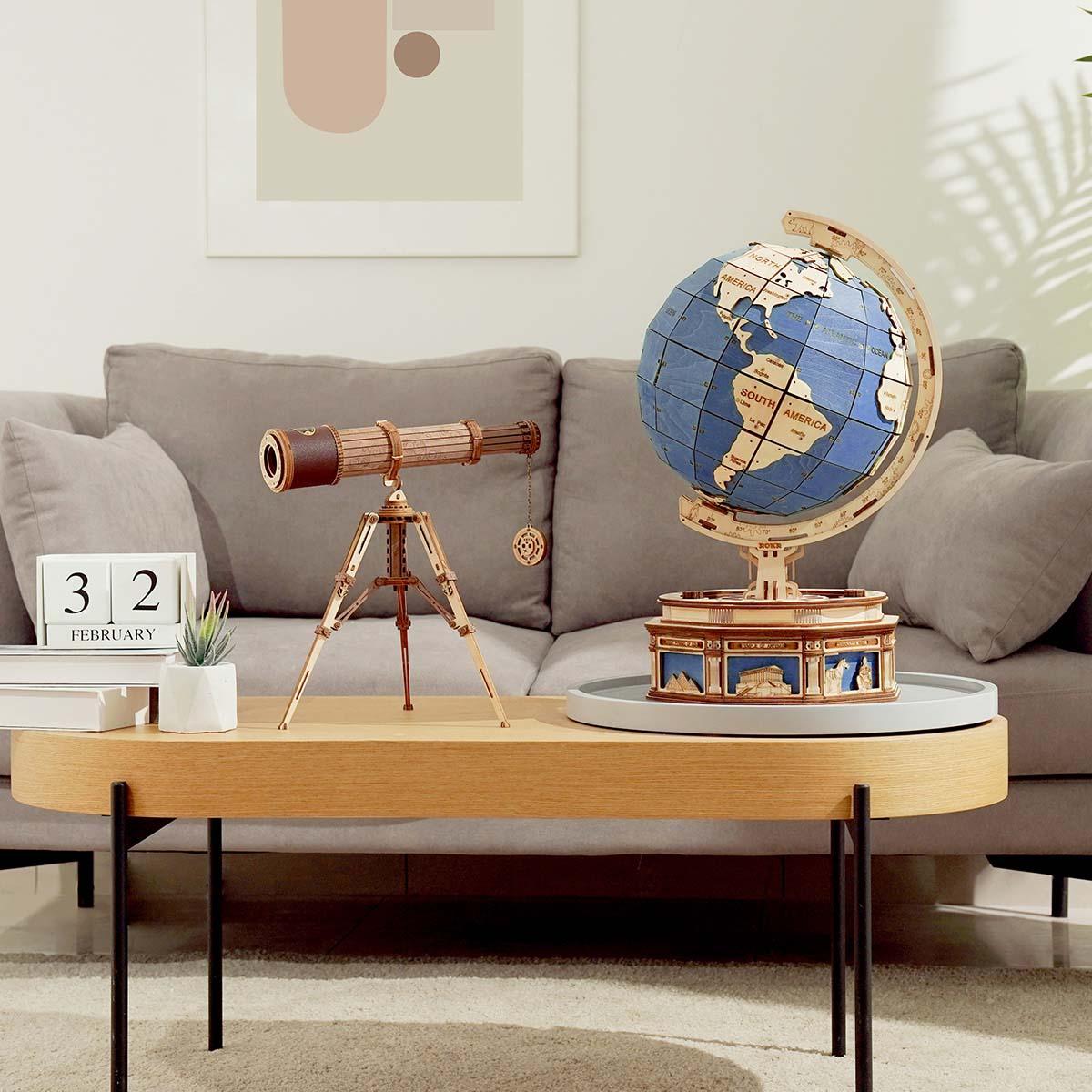 Puzzloria™ | Explorer's Collection - Wooden Globe & Monocular Telescope Set - Puzzloria
