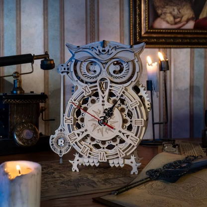 161pcs Creative DIY 3D Owl Clock Wooden Model Building Block Kits Assembly Toy Gift for Children Adult LK503