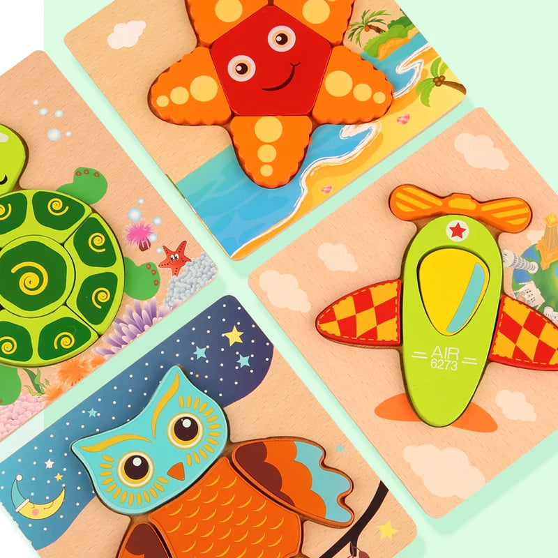 wooden puzzle set toddlers cartoon animal designs chunky jigsaw preschool – Frog, Owl Branch, Owl Stars, Crab, Butterfly, Ladybug, Bee, Duck, Car
