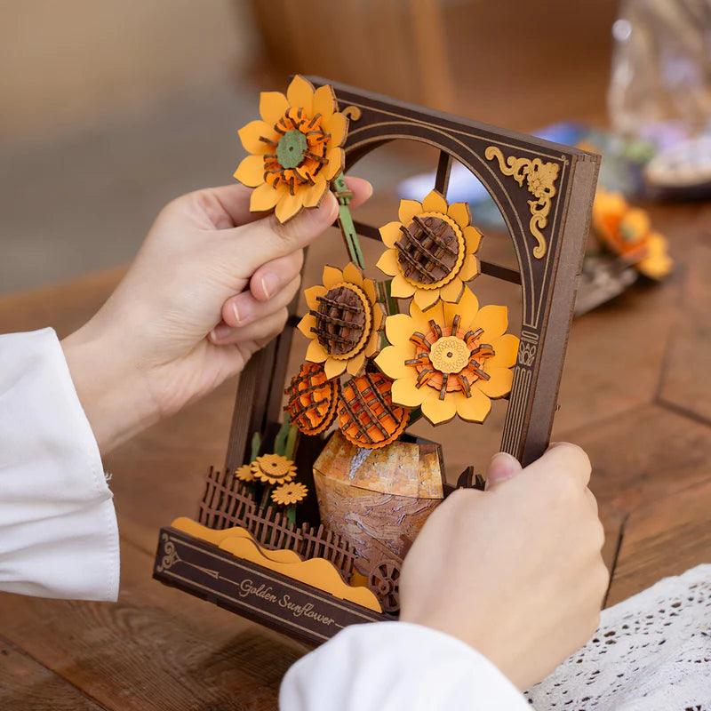 sunflower wooden puzzle night light kit anniversary mother's day gift bedside lamp DIY craft project Golden Sunflower, Sunflower & Water Lily