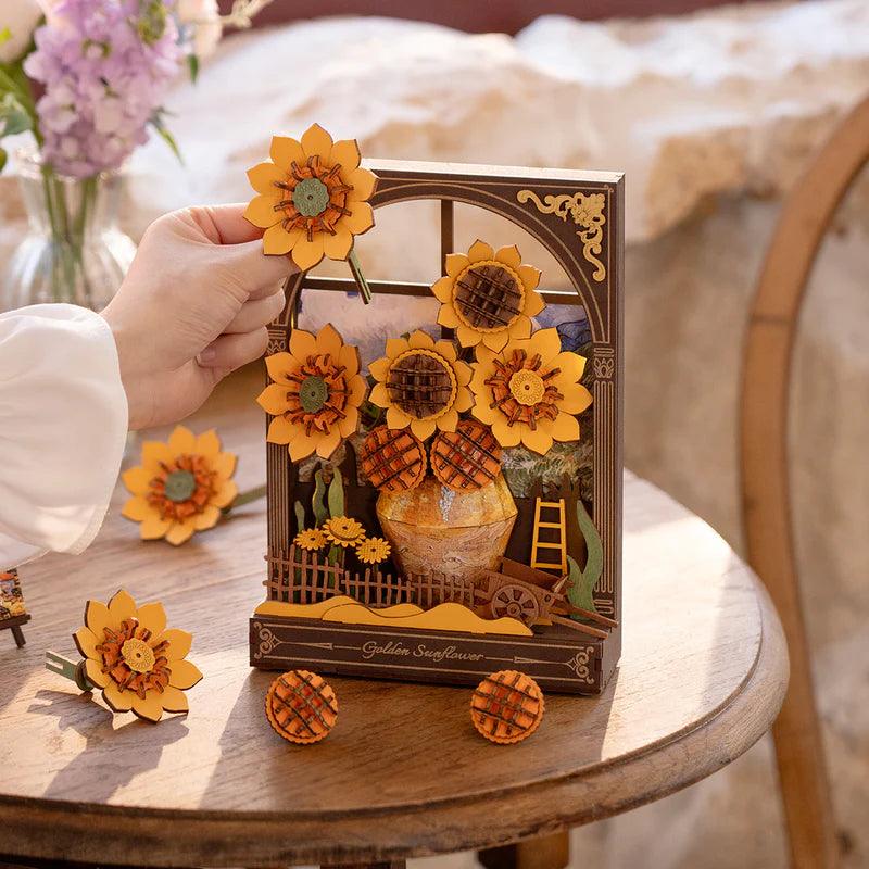 wooden 3d puzzle sunflower night light DIY kit gift for her housewarming bedside flower lamp craft Golden Sunflower, Sunflower & Water Lily