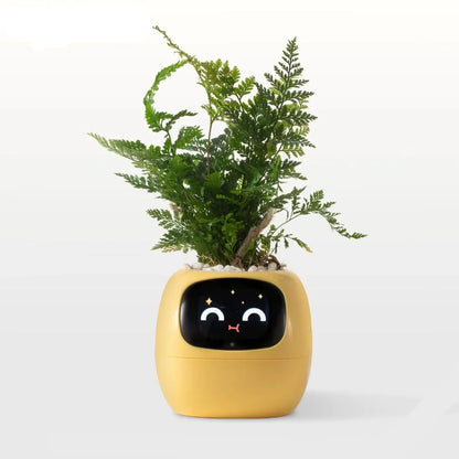ai smart plant pot self-watering planter with app control touch sensors and lcd display face for desk – Yellow, Green, Pink, Purple, White
