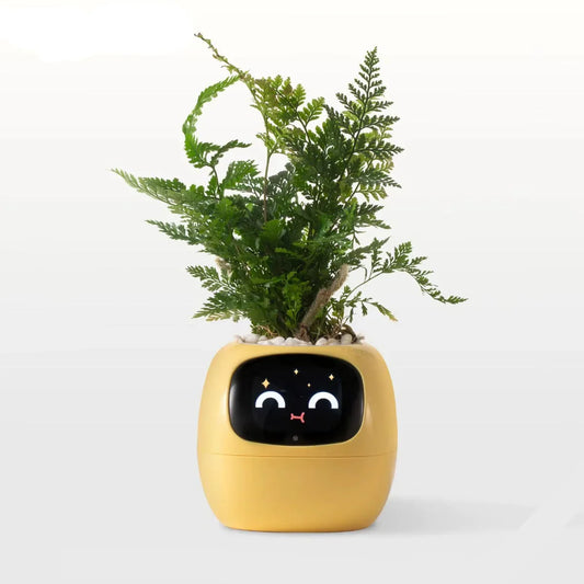 ai smart plant pot self-watering planter with app control touch sensors and lcd display face for desk – Yellow, Green, Pink, Purple, White