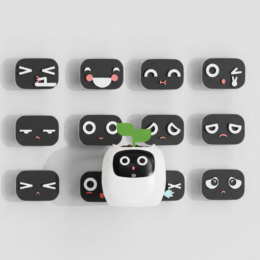 cute ai pot lcd face shows plant moods four environmental sensors moisture light temperature humidity – Yellow, Green, Pink, Purple, White