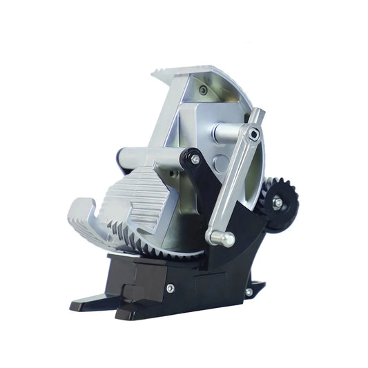 mechanical phone holder in zinc alloy with exposed gears and crank, geared desk stand for a home office