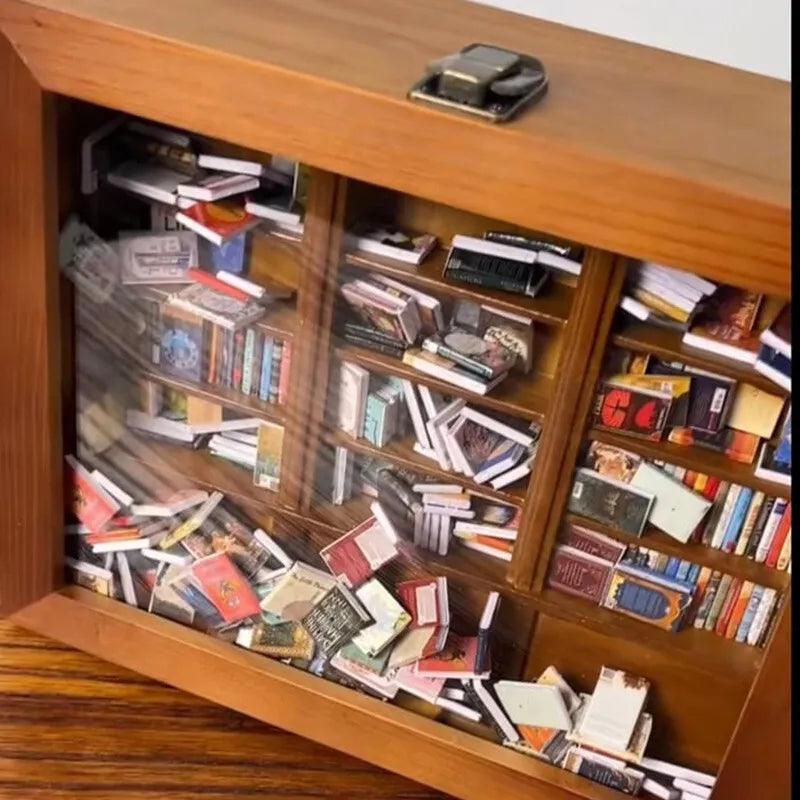 anxiety bookshelf shake mechanism with 260 mini books tumbling for tactile stress relief and mindful arrangement reset