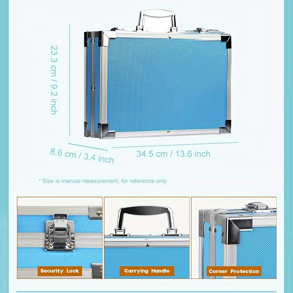 aluminum carrying case dimensions 13.6 by 9.2 inches with security lock handle and corner protection – Blue, Pink, Astronaut