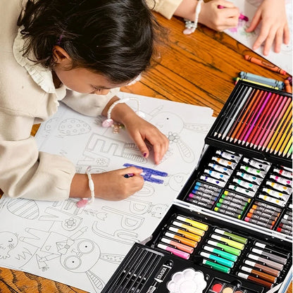 child drawing easter coloring page with 145 piece art set on wooden table aluminum case kids art kit – Blue, Pink, Astronaut