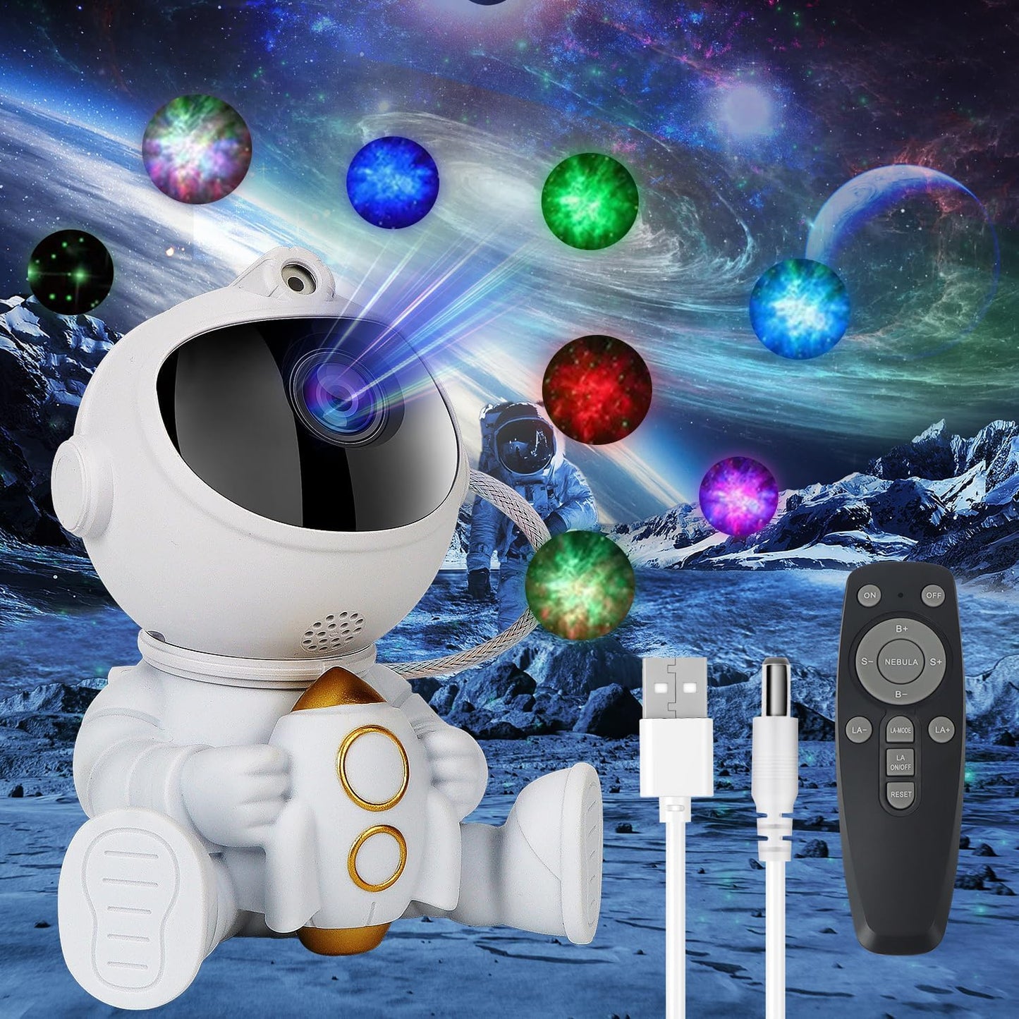 Puzzloria Astronaut Star Projector Galaxy Night Light with Nebula Effects and Remote Control