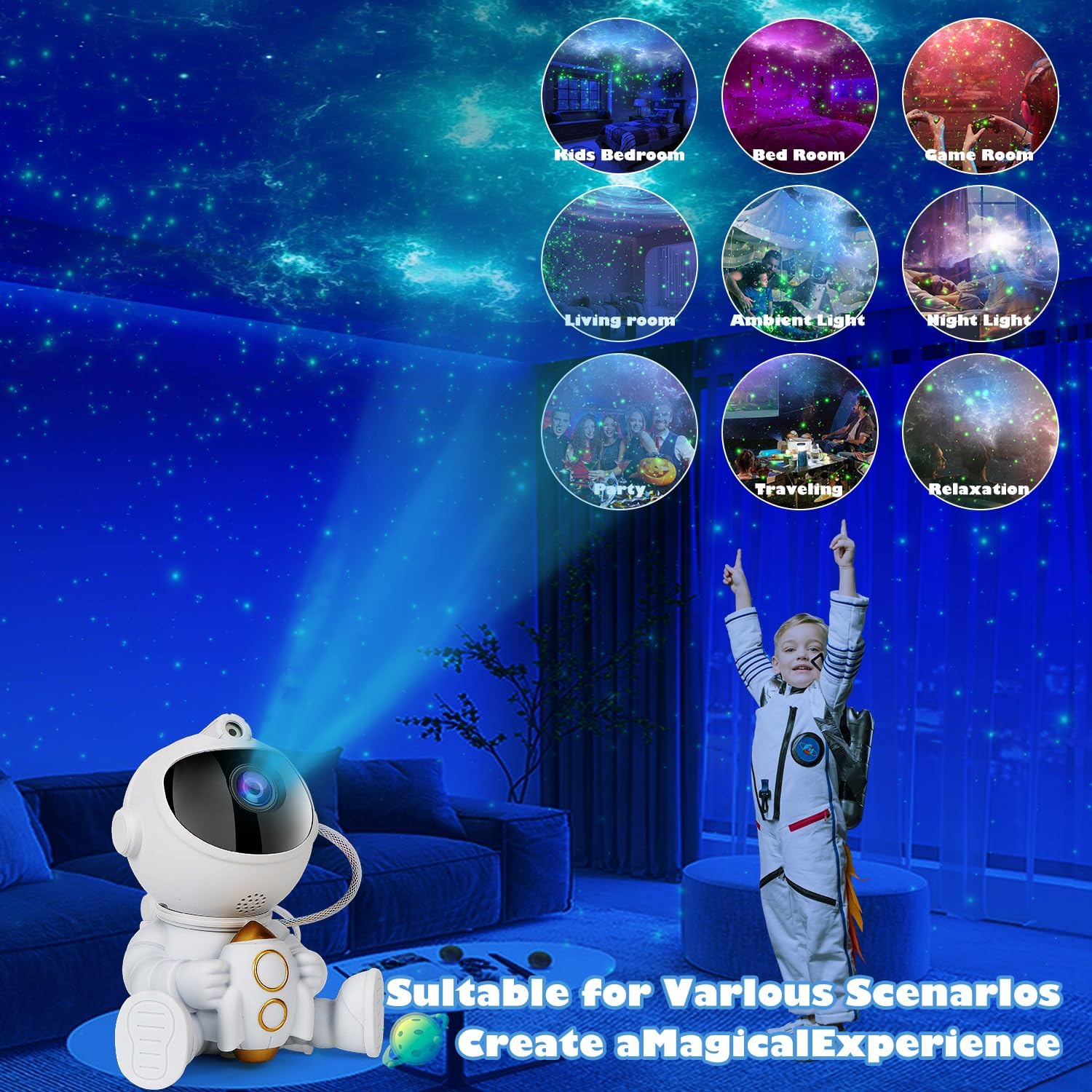 Puzzloria Astronaut Star Projector Galaxy Night Light with Nebula Effects and Remote Control
