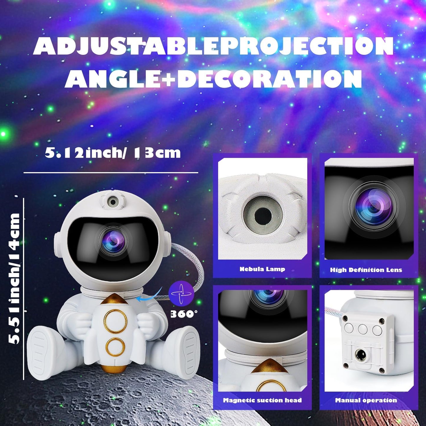 Puzzloria Astronaut Star Projector Galaxy Night Light with Nebula Effects and Remote Control