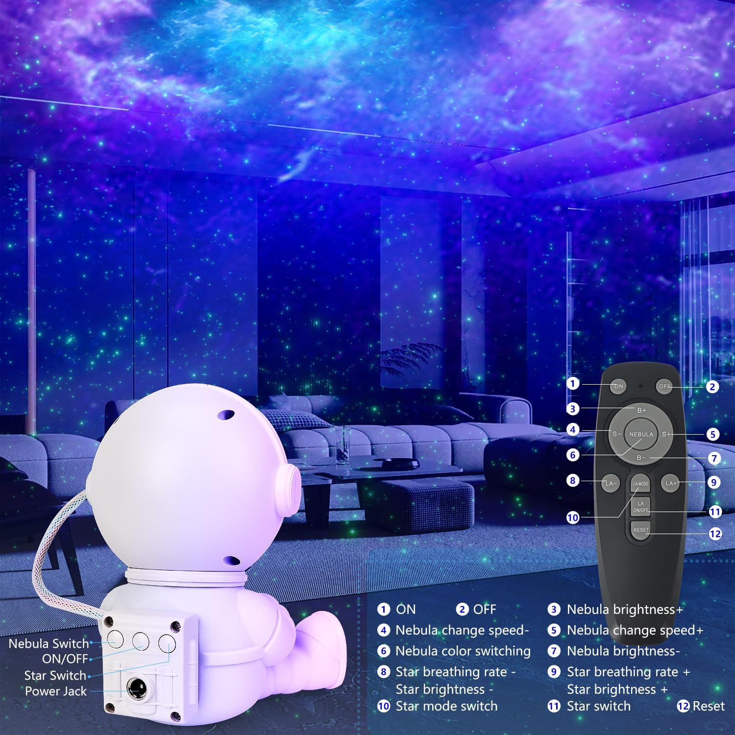 Puzzloria Astronaut Star Projector Galaxy Night Light with Nebula Effects and Remote Control