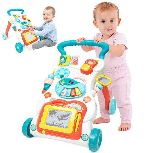 baby push walker activity center sit stand learning toy with music piano drawing board lifestyle hero - Blue