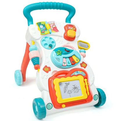 baby push walker activity center 3-in-1 sit play push toy detachable music panel drawing board white bg - Blue