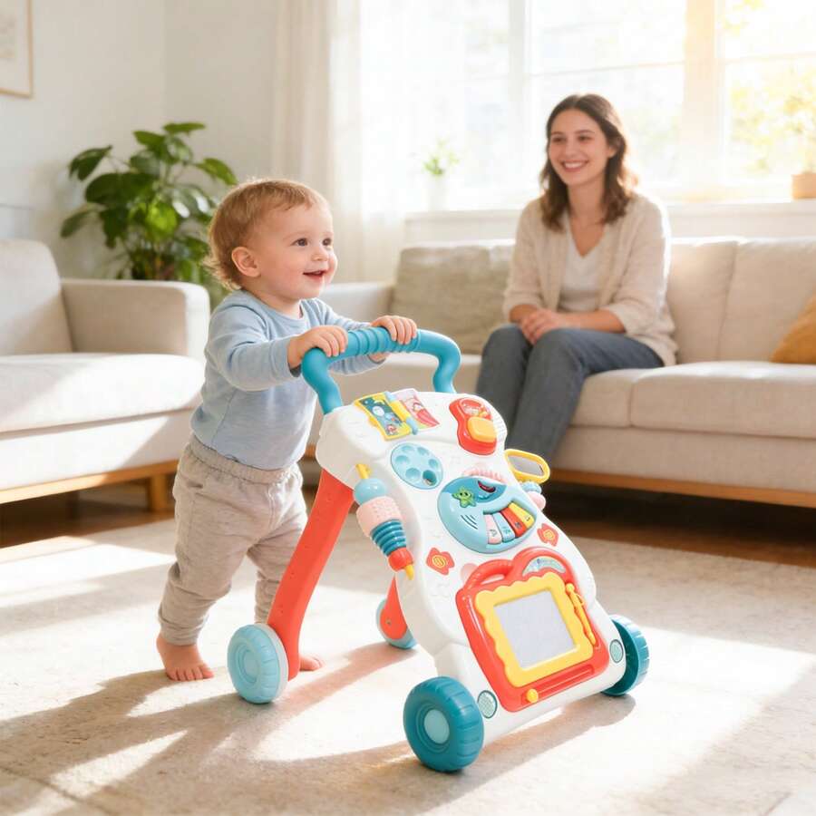 baby push walker living room first steps mom sensory motor skill development toy 6 month gift idea - Blue