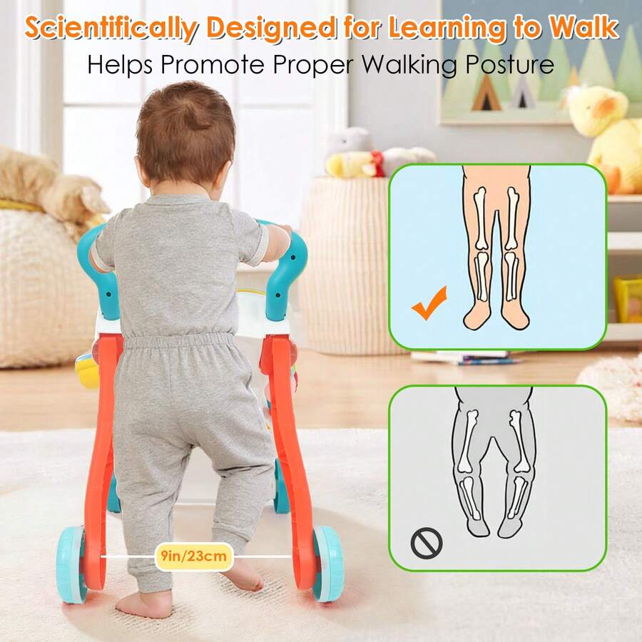 baby walker scientifically designed proper walking posture wide 23 cm wheelbase healthy leg development - Blue