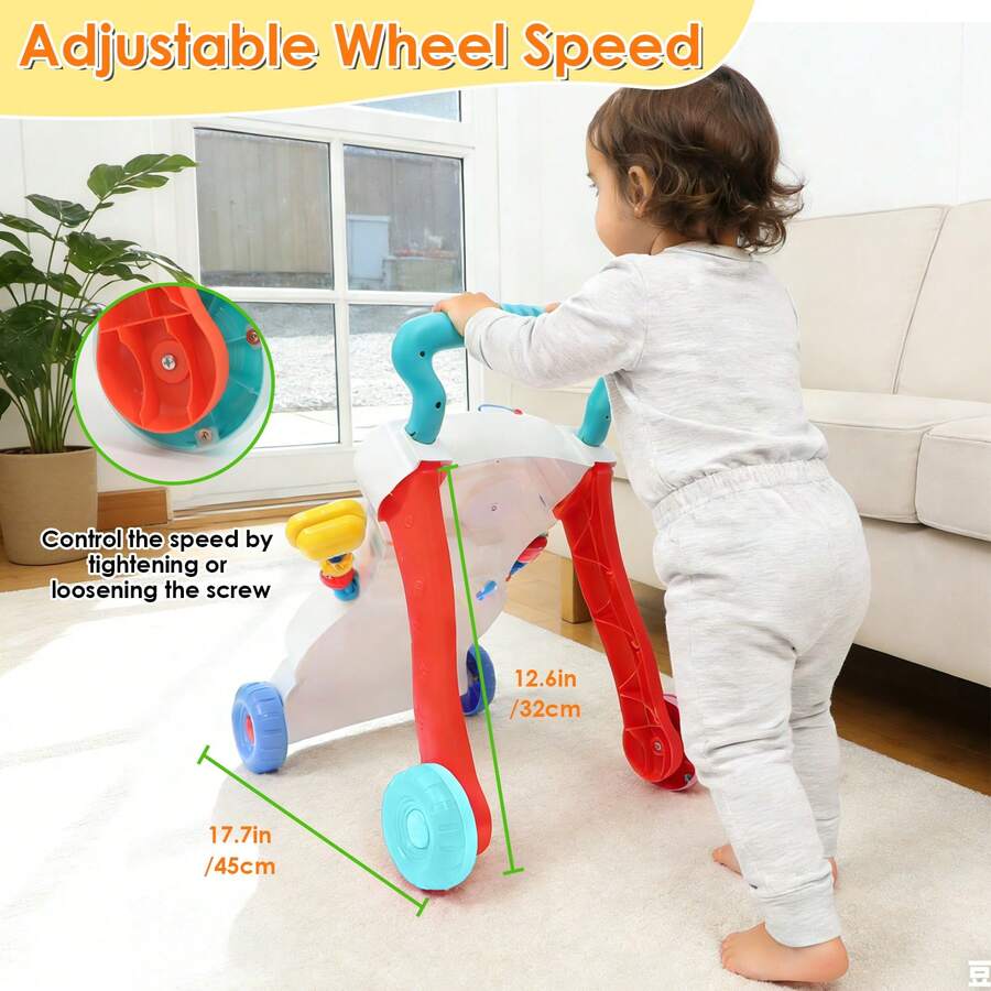 baby walker adjustable wheel speed control screw toddler first steps walker dimensions infographic 6 month - Blue