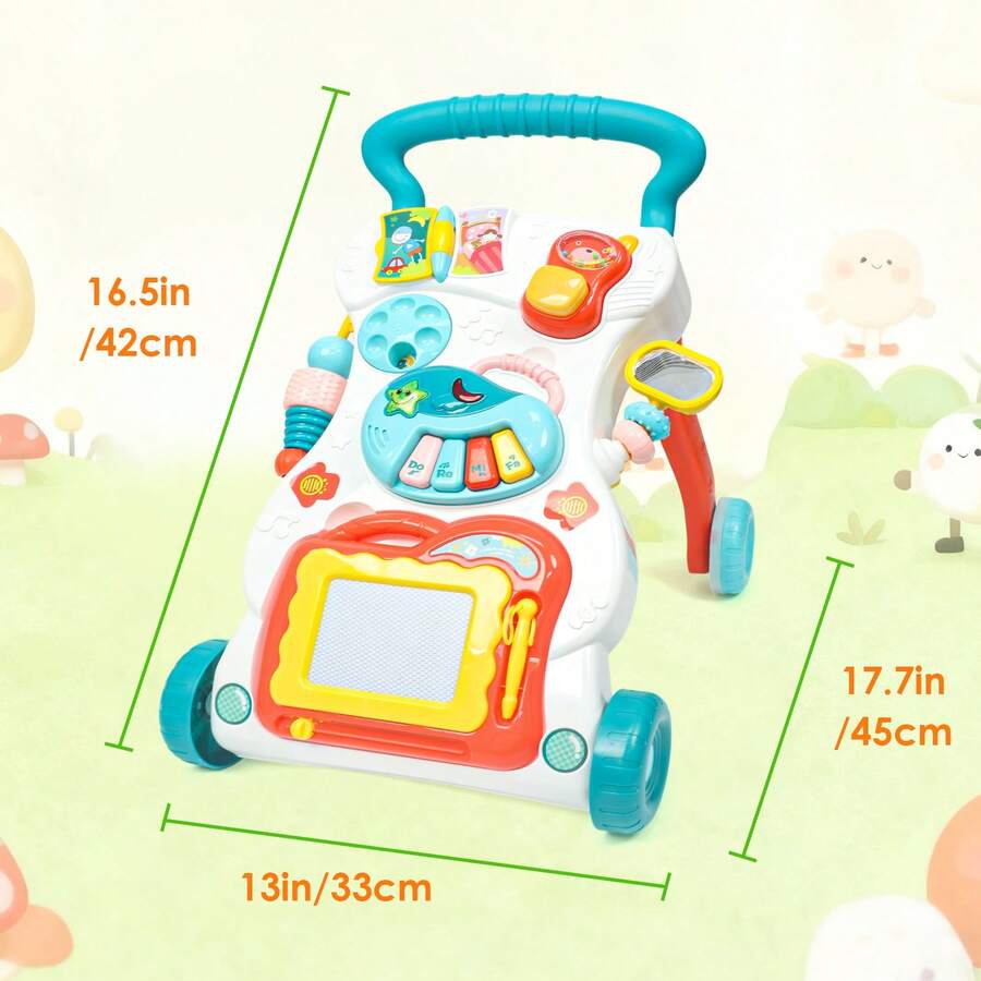 baby push walker dimensions 17.7 by 13 by 16.5 inches 45 33 42 cm activity center sit stand toy 6 month - Blue