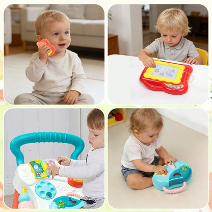 baby activity panel detachable parts pretend phone drawing board music piano kids learning toy collage - Blue, Multicolor