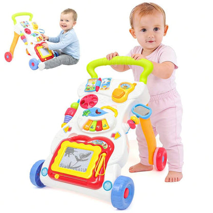 baby push walker activity center sit stand learning toy with music piano drawing board lifestyle hero - Multicolor
