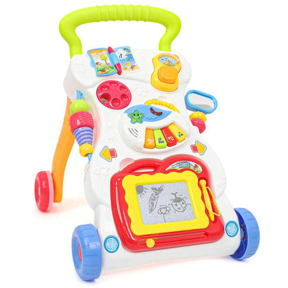 baby push walker activity center 3-in-1 sit play push toy detachable music panel drawing board white bg - Multicolor