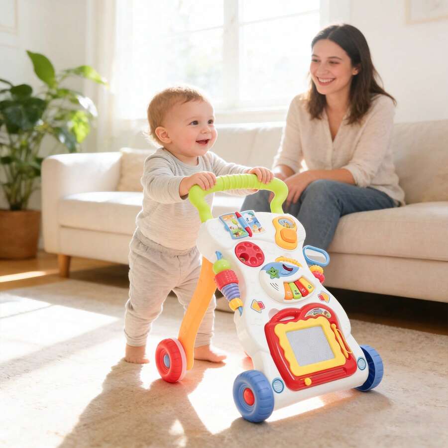 baby push walker living room first steps mom sensory motor skill development toy 6 month gift idea - Multicolor