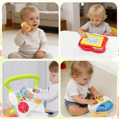 baby with detachable music phone drawing board kids activity center motor skill toy 6 months+ collage - Multicolor
