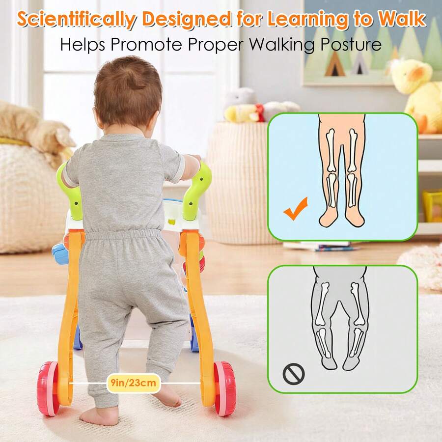 baby walker scientifically designed proper walking posture wide 23 cm wheelbase healthy leg development - Multicolor