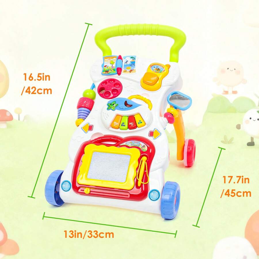 baby push walker dimensions 17.7 by 13 by 16.5 inches 45 33 42 cm activity center sit stand toy 6 month - Multicolor