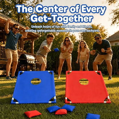family cornhole toss game for backyard get togethers and barbecue nights, easy party game for all ages, 2 Boards (Red + Blue)