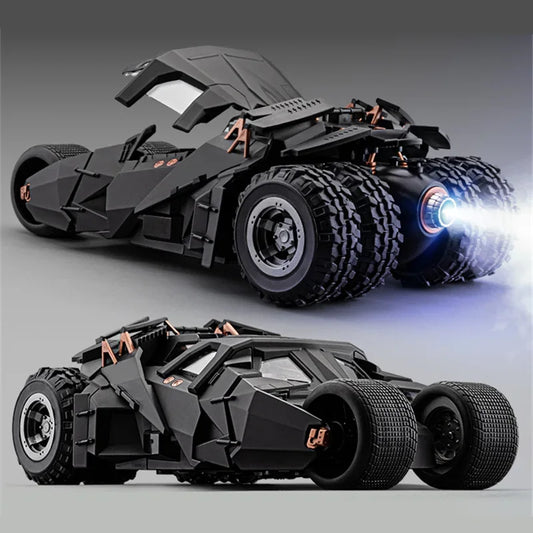 Batman Tumbler toy car with LED headlights and exhaust mist effect, metal Batmobile replica gift for Batman fans, 2008 Black