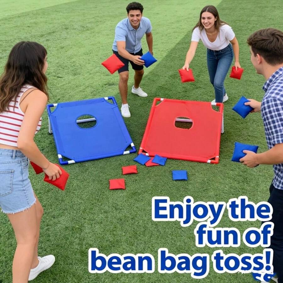bean bag toss game set for family reunions barbecues and picnics, easy outdoor party game for all ages, 2 Boards (Red + Blue)