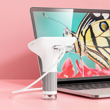 Big Screen microscope PC compatible — Windows Vista/XP/7/8/10/11 and macOS 11.0+, White on laptop with butterfly — Yellow White Pink Purple — 3256809553705701-Y, 3256809553705701-W, 3256809553705701-P, 3256809553705701-PU