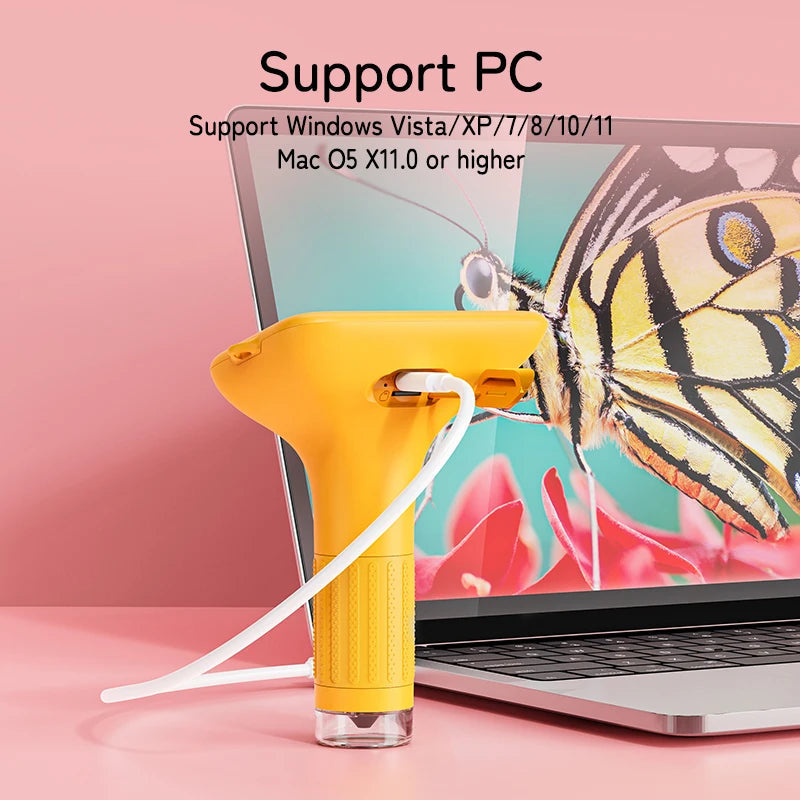 Big Screen microscope connected to laptop via USB-C Windows and macOS support butterfly on screen 3256809553705701-Y, 3256809553705701-W, 3256809553705701-P, 3256809553705701-PU