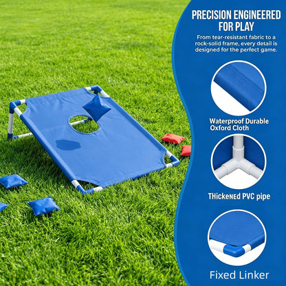 foldable cornhole board with waterproof oxford cloth and thickened pvc pipe frame, durable lawn game for kids, Blue Board, 2 Boards (Red + Blue)