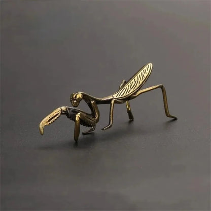 brass praying mantis figurine for a desk, miniature animal ornament and chinese tea pet for a tea tray