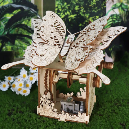 DIY butterfly music box wooden puzzle kit garden display laser-cut floral motifs gift for her birthday romantic decor