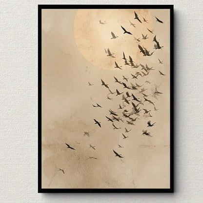 minimalist Japanese print flock birds moon canvas decor - 1778357099759_755, 1778357099759_465, 1778357099759_463, 1778357099759_998