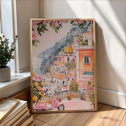 pink Amalfi Coast print Italy travel poster watercolor - 1778357125275_573, 1778357125275_943, 1778357125275_319, 1778357125275_413