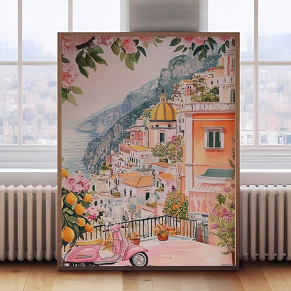 coastal Italy travel canvas pink wall art poster - 1778357125275_573, 1778357125275_943, 1778357125275_319, 1778357125275_413