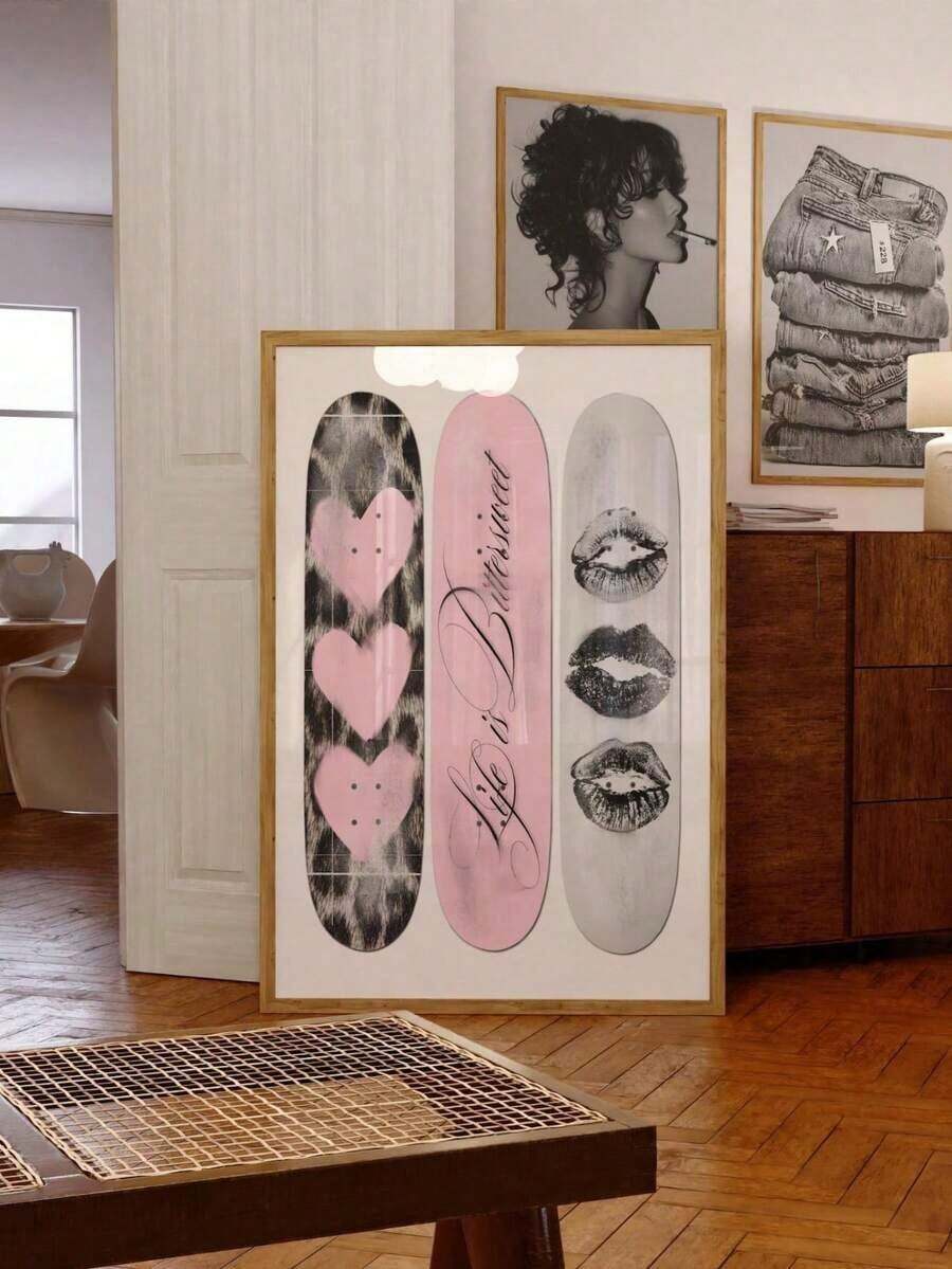 pink skateboard art print teen decor framed canvas - 1778357141723_490, 1778357141723_224, 1778357141723_647, 1778357141723_992