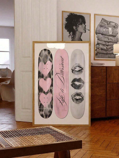 pink skateboard art print teen decor framed canvas - 1778357141723_490, 1778357141723_224, 1778357141723_647, 1778357141723_992