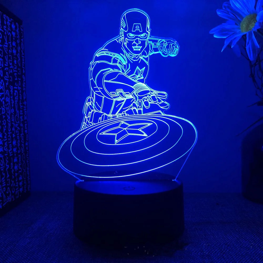 captain america night light with shield line art, avengers led lamp for a kids bedroom or gaming desk setup, Captain America