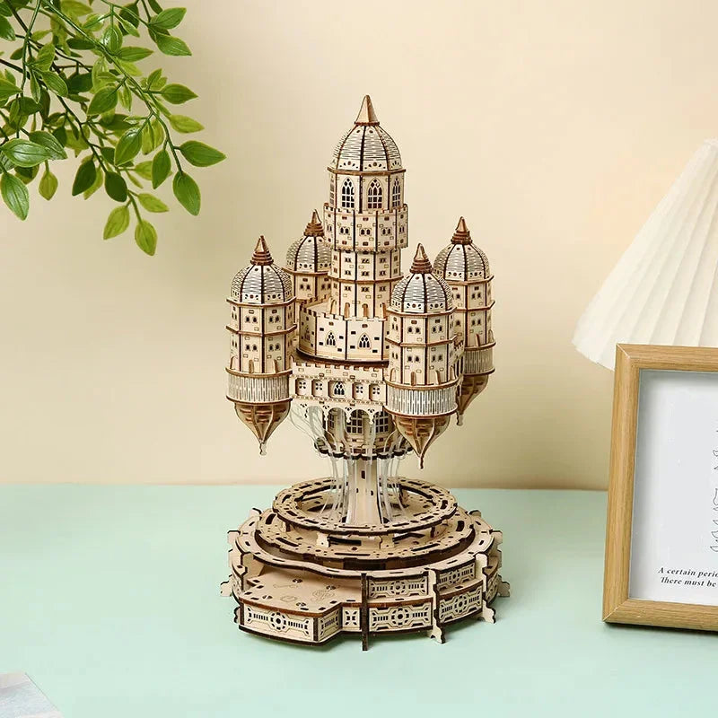 diy mechanical castle puzzle night light for bedroom decor christmas gift for adults who build wooden models