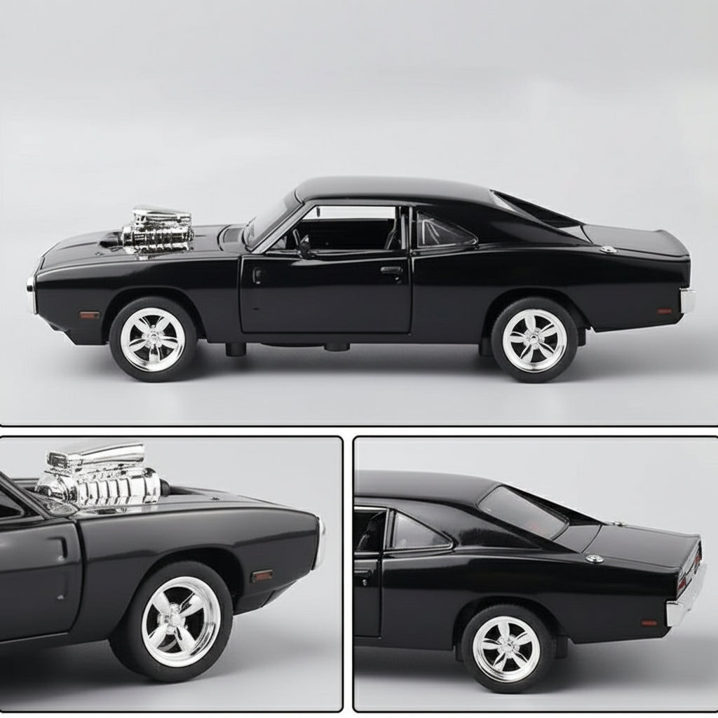 1970 Charger diecast model car 1:32 scale with opening doors hood trunk and pull back motor