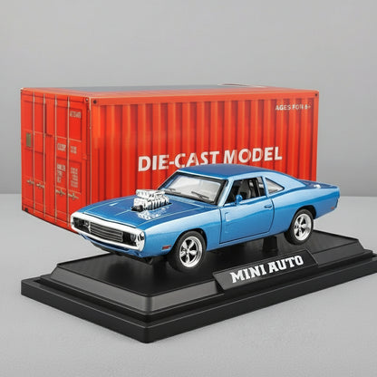 Blue 1970 Charger diecast model car 1:32 scale with opening doors hood trunk and pull back motor
