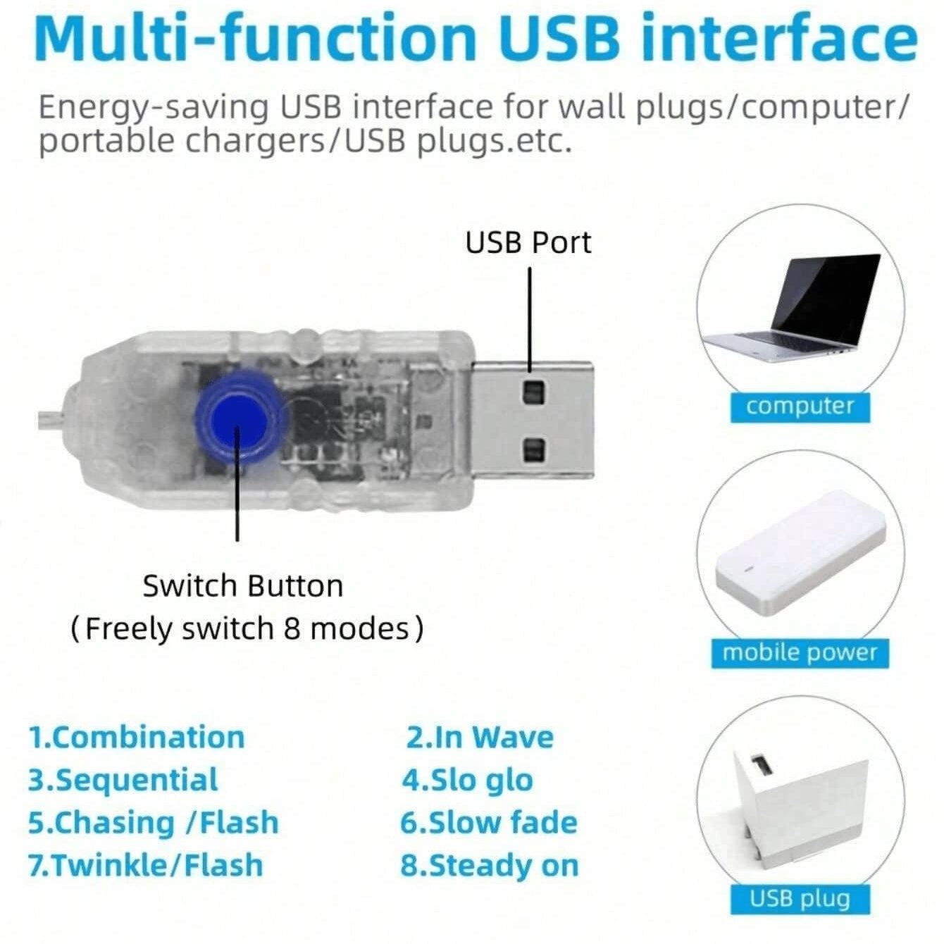 USB cherry blossom LED branch 8 flashing modes controller laptop power bank plug - 1778350905030_475, 1778350905030_470, 1778350905030_194