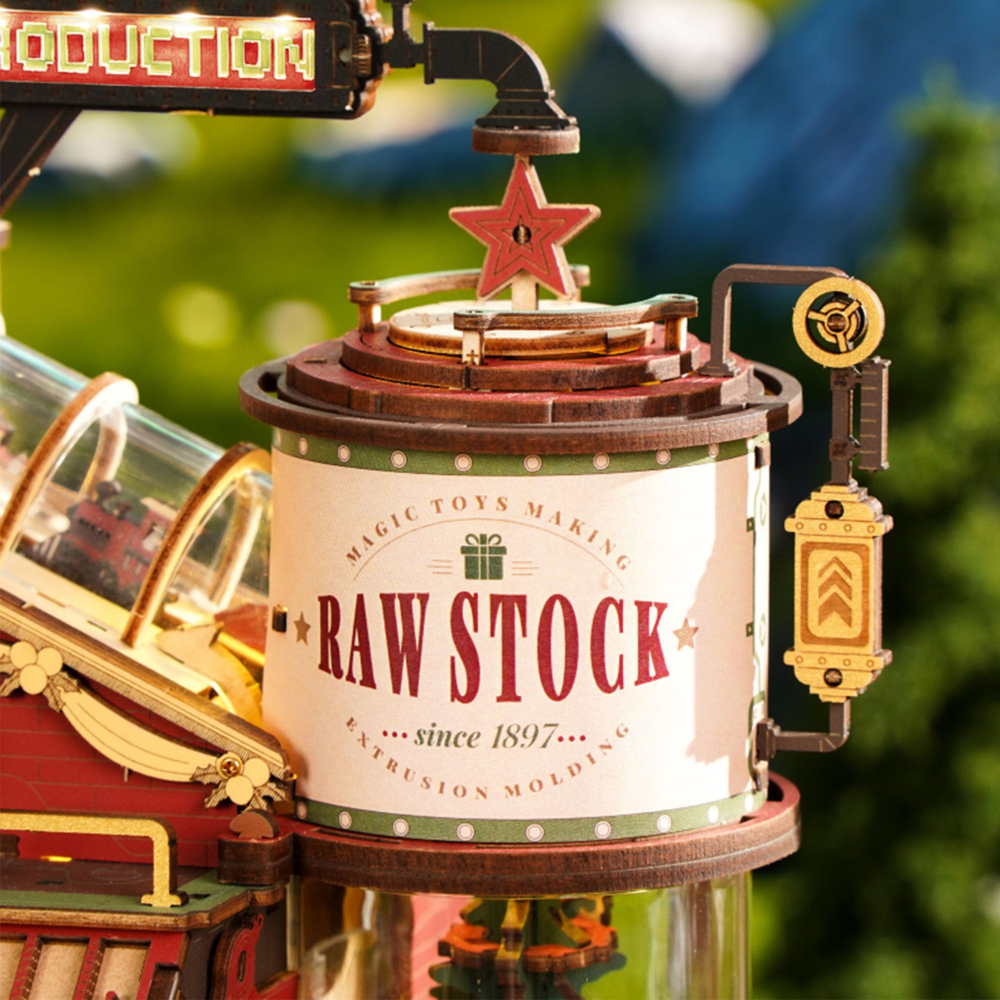 3D wooden puzzle Christmas gift factory music box LED lights mechanical conveyor belt desk decor