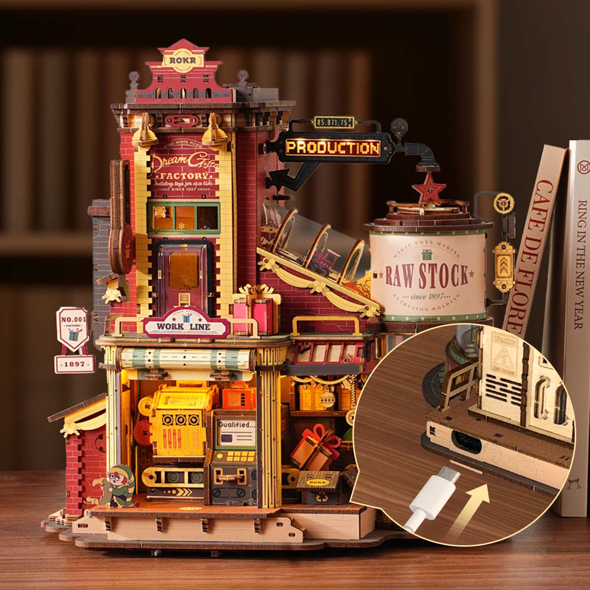Christmas Dream Gift Factory 3D Wooden Puzzle Music Box with LED