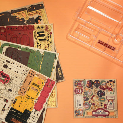 3D wooden puzzle Christmas gift factory music box LED lights mechanical conveyor belt desk decor